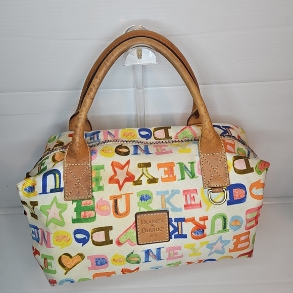 Dooney & Bourke Colorful Alphabet Scribble Canvas Tote Bag ,Multi Print Rr Vntg - Picture 2 of 14
